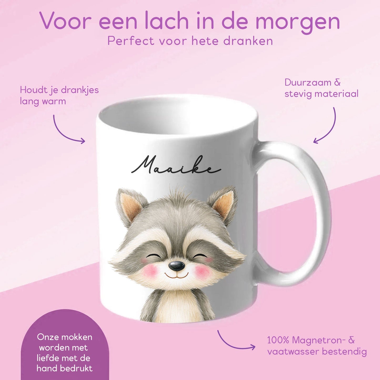 Gepersonaliseerde Bosdieren Mok – Met Naam - 330ml Keramische Mok Dubbelzijdig Bedrukt - Diverse varianten Creasowl