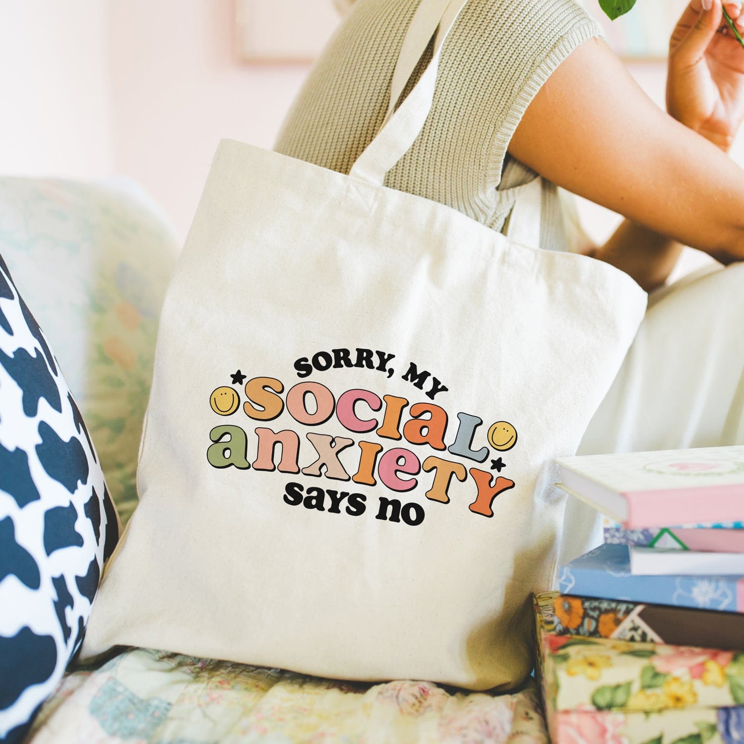 My social anxiety says no tote bag - Boodschappentas 38 x48 cm