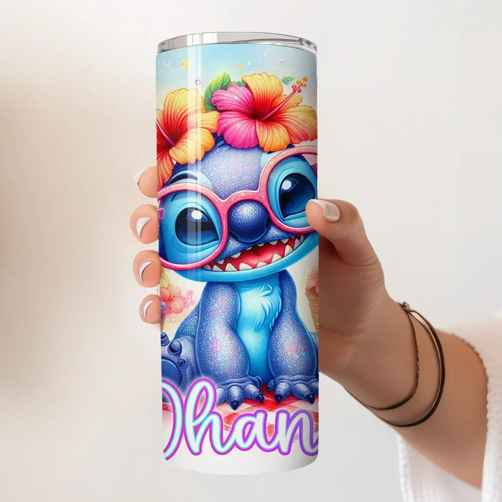 Ohana Stitch Tumbler 600ml – Cartoon Drinkbeker met Deksel & Metalen Rietje – He