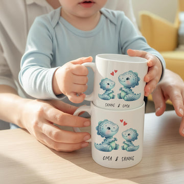 Gepersonaliseerde Dino Mokken Set – Voor Ouder & Kind 💚 Creasowl