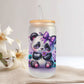 Panda Glazen Drinkbeker – 500ml – Met Deksel & Glazen Rietje – Koffiebeker / Smoothiebeker / IJskoffie Glas – Herbruikbare Drinkmok