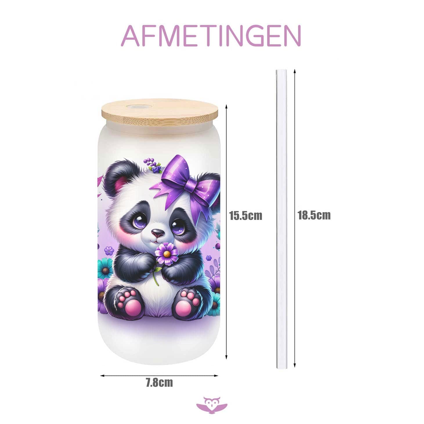Panda Glazen Drinkbeker – 500ml – Met Deksel & Glazen Rietje – Koffiebeker / Smoothiebeker / IJskoffie Glas – Herbruikbare Drinkmok
