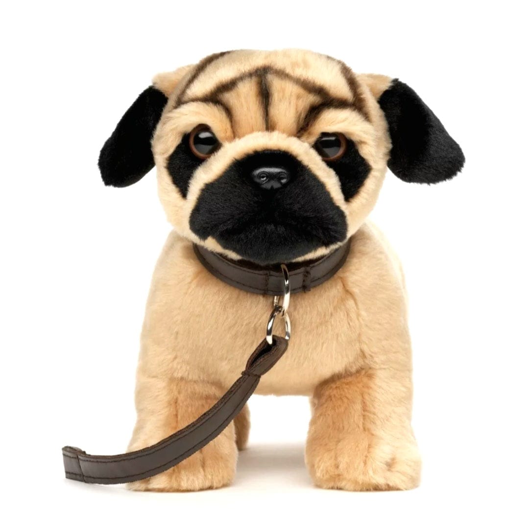Pug Knuffel Staand met Riem 26 cm – Uni-Toys Eco-Line – 100% Gerecycled Pluche Hond – Zachte Honden Knuffel – Duurzaam Cadeau voor Kinderen