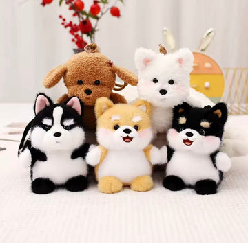Puppy Hond Tashanger 15 cm – Schnauzer Husky Corgi Shiba Inu – Kawaii Knuffel Sleutelhanger & Rugzak Accessoire