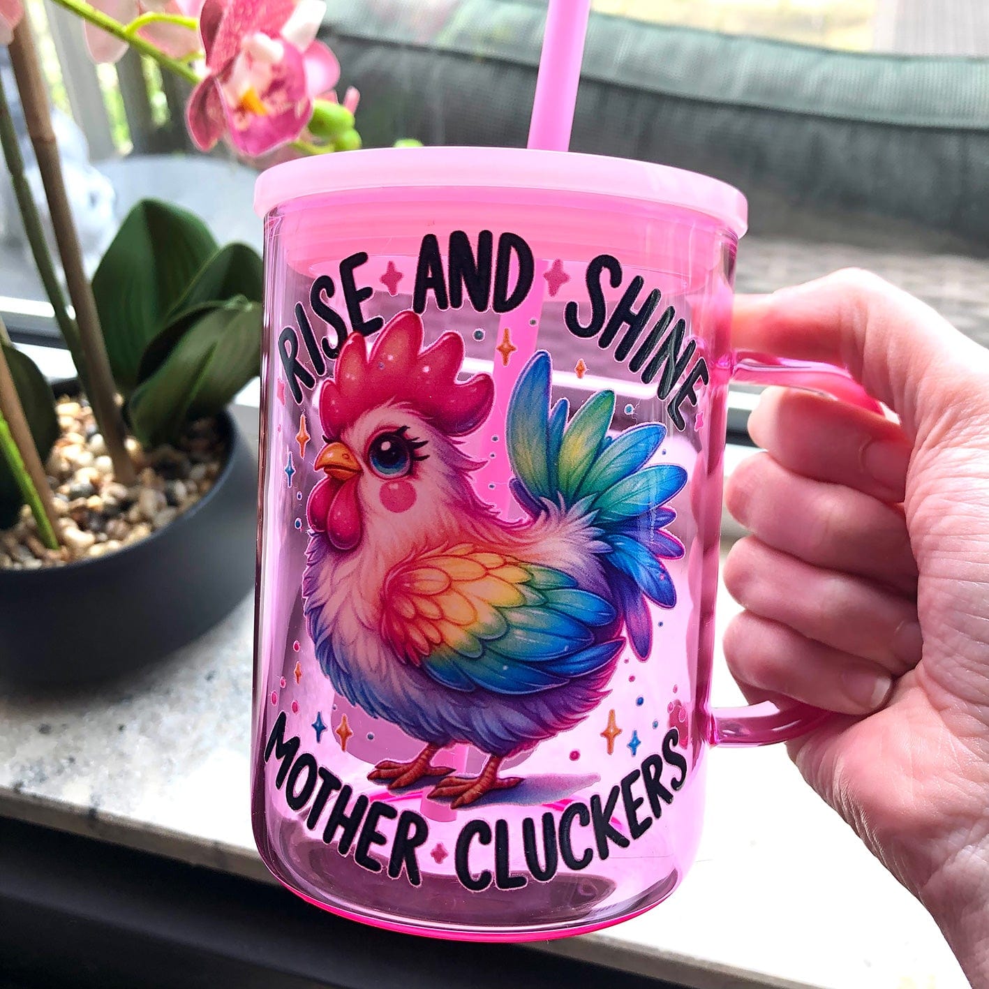 Rise and Shine Mothercluckers glazen mok 450ml