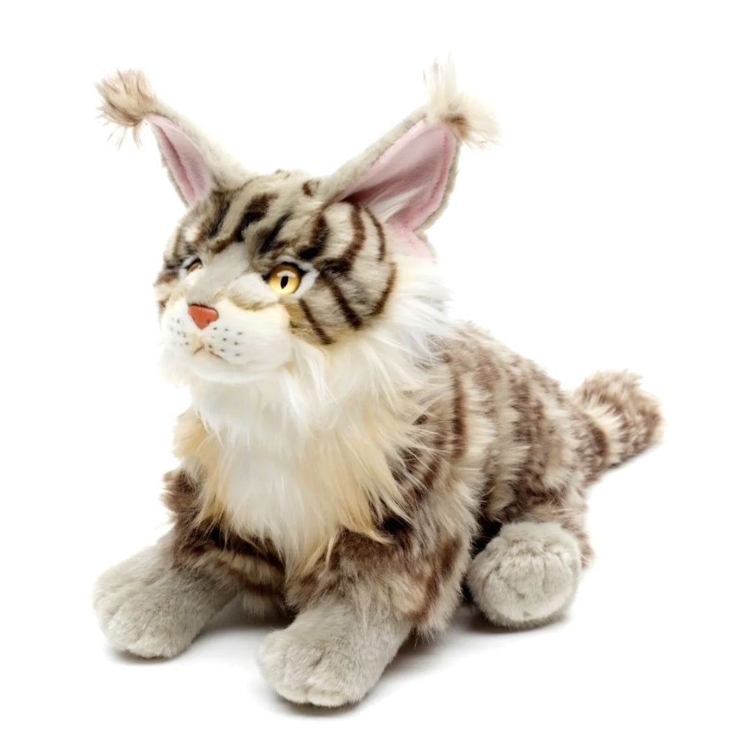 Maine Coon Kat Knuffel Zittend Grijs 27 cm – Superzachte Pluche Kat – Realistische Kitten Knuffel – Huisdier Knuffel – Cadeau voor Kattenliefhebbers Creasowl
