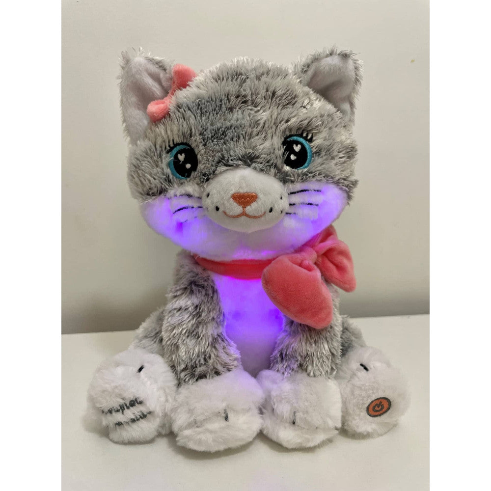 Moustache Knuffel Nachtlampje Kat 28 cm – Lichtgevende en Muzikale Kitten – Zachte Pluche Knuffel met Muziek en Lampje Creasowl