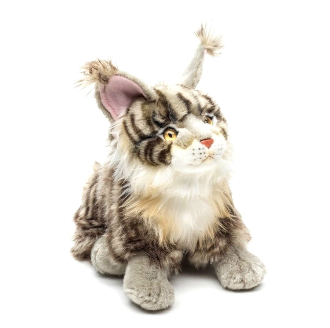 Maine Coon Kat Knuffel Zittend Grijs 27 cm – Superzachte Pluche Kat – Realistische Kitten Knuffel – Huisdier Knuffel – Cadeau voor Kattenliefhebbers Creasowl