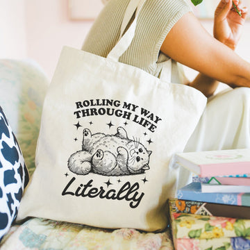 Rolling my way through life, literally tote bag - Boodschappentas 38 x48 cm - Polylinnen