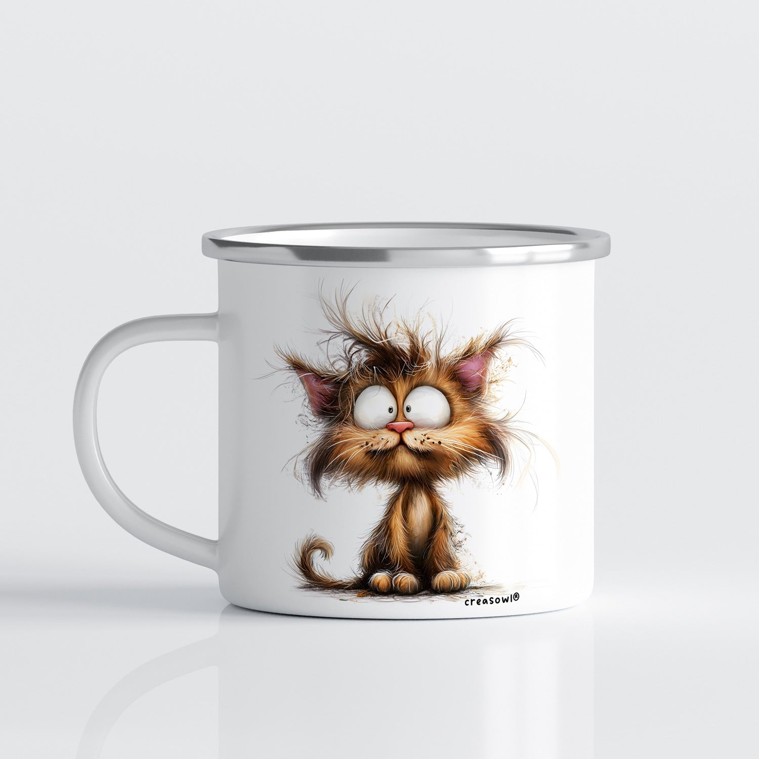 Emaille Mok Kat 350ml – Vintage Camping Mok met Katten print - Diverse varianten Creasowl