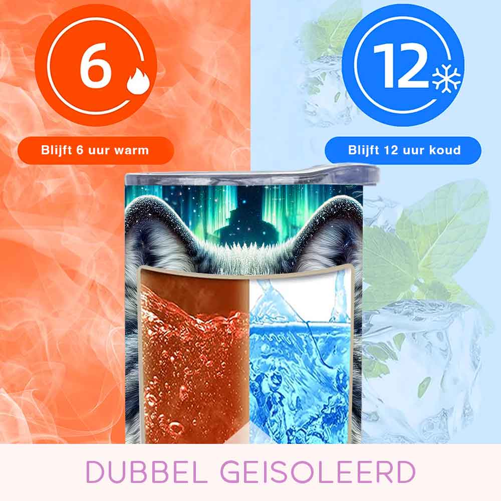 RVS Tumbler 600ml met Wolf Design – Thermosbeker