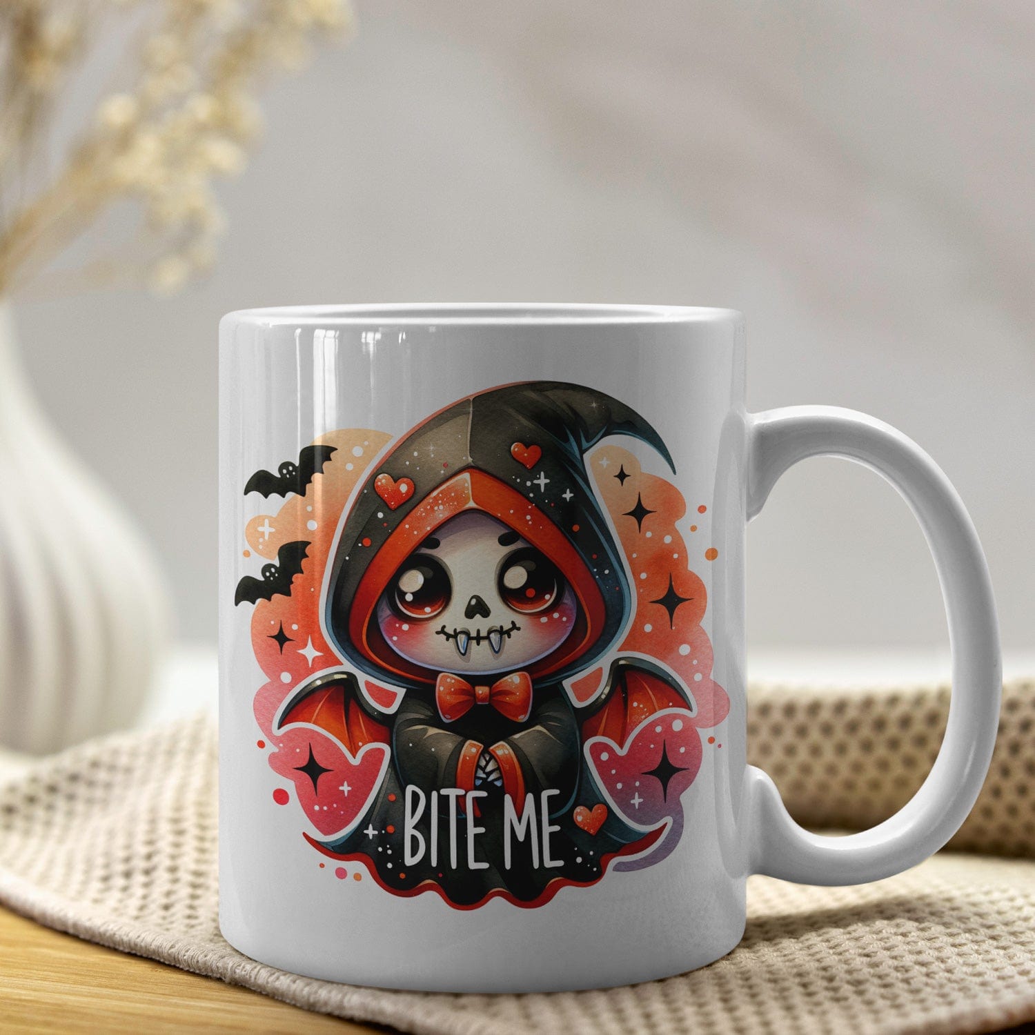 Schattige Mok 325 ml met Vampier Ontwerp en Tekst "Bite Me"