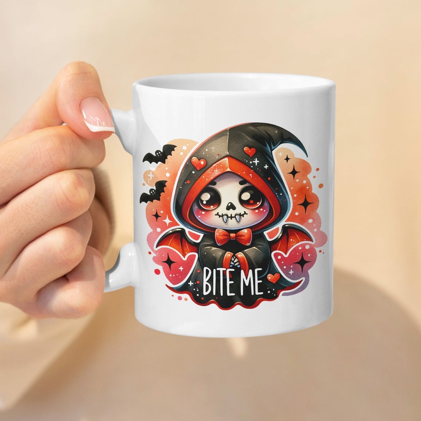 Schattige Mok 325 ml met Vampier Ontwerp en Tekst "Bite Me"