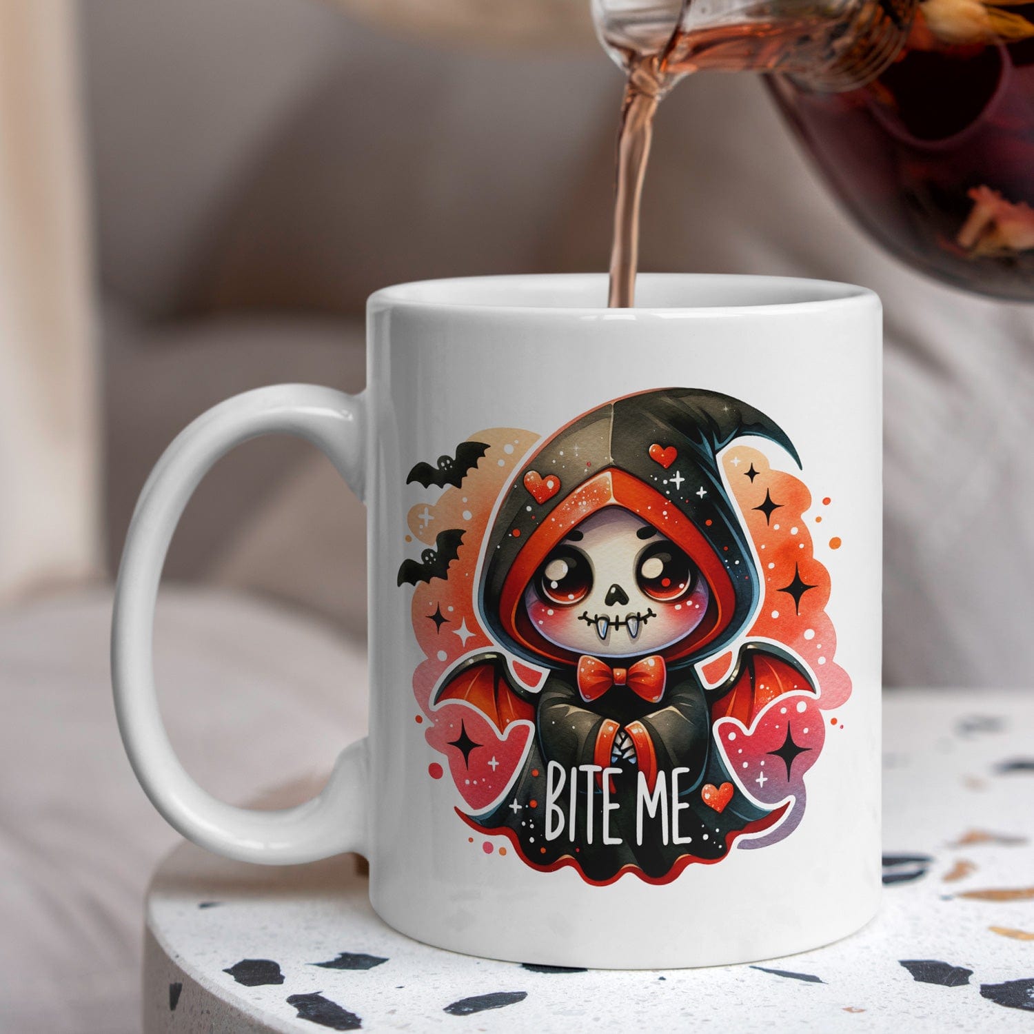 Schattige Mok 325 ml met Vampier Ontwerp en Tekst "Bite Me"