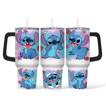 Schattige Stitch Thermosbeker 40oz – Herbruikbare Drinkbeker met Rietje