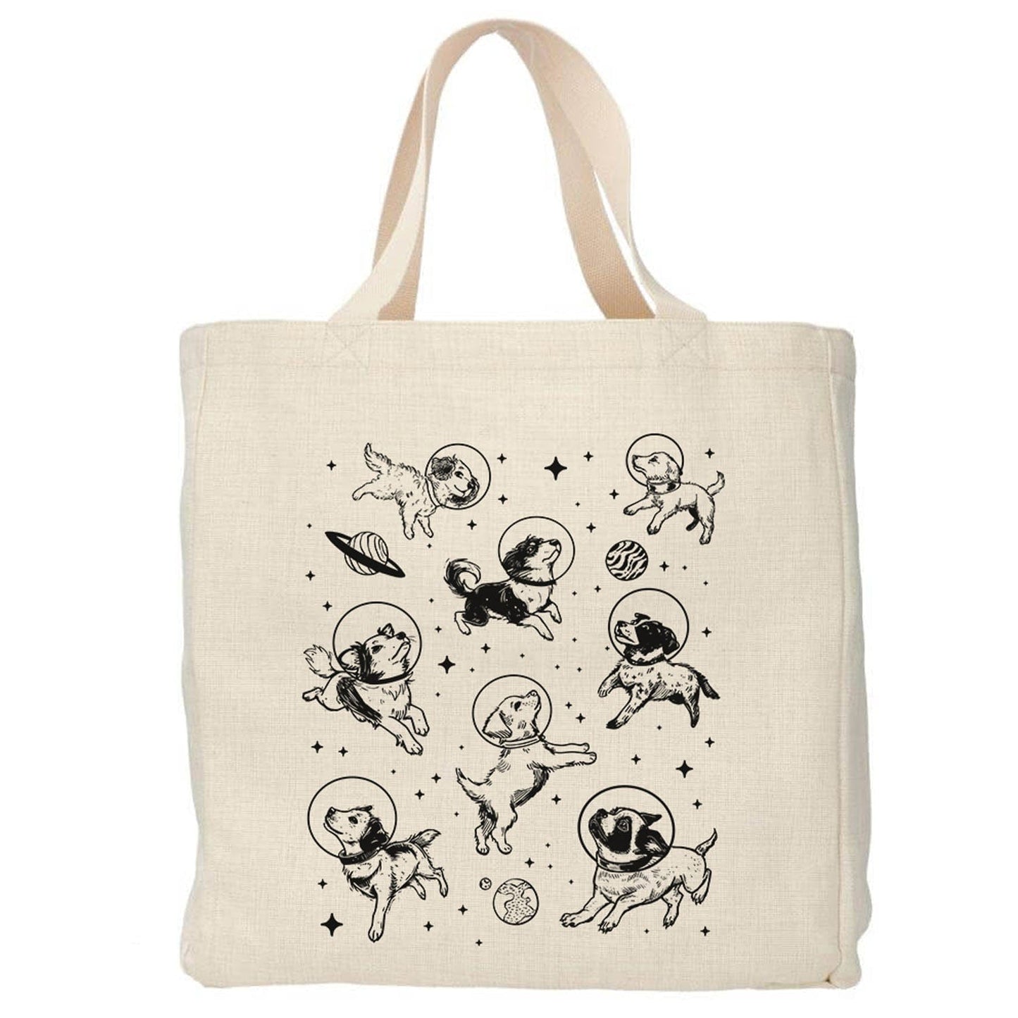 Space honden tote bag - Boodschappentas 38 x48 cm - Polylinnen