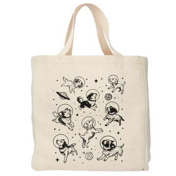 Space honden tote bag - Boodschappentas 38 x48 cm - Polylinnen