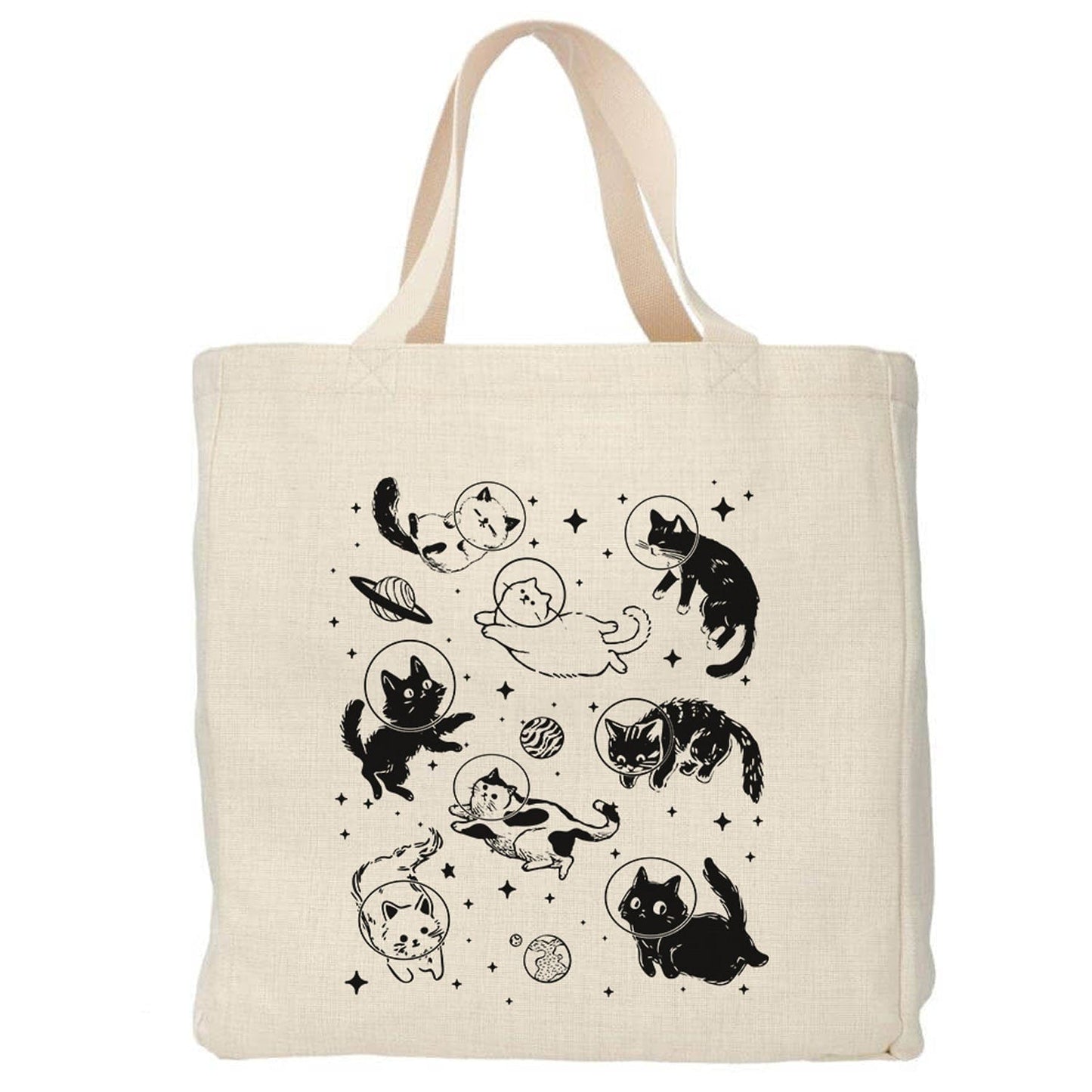 Space katten tote bag - Boodschappentas 38 x48 cm - Polylinnen