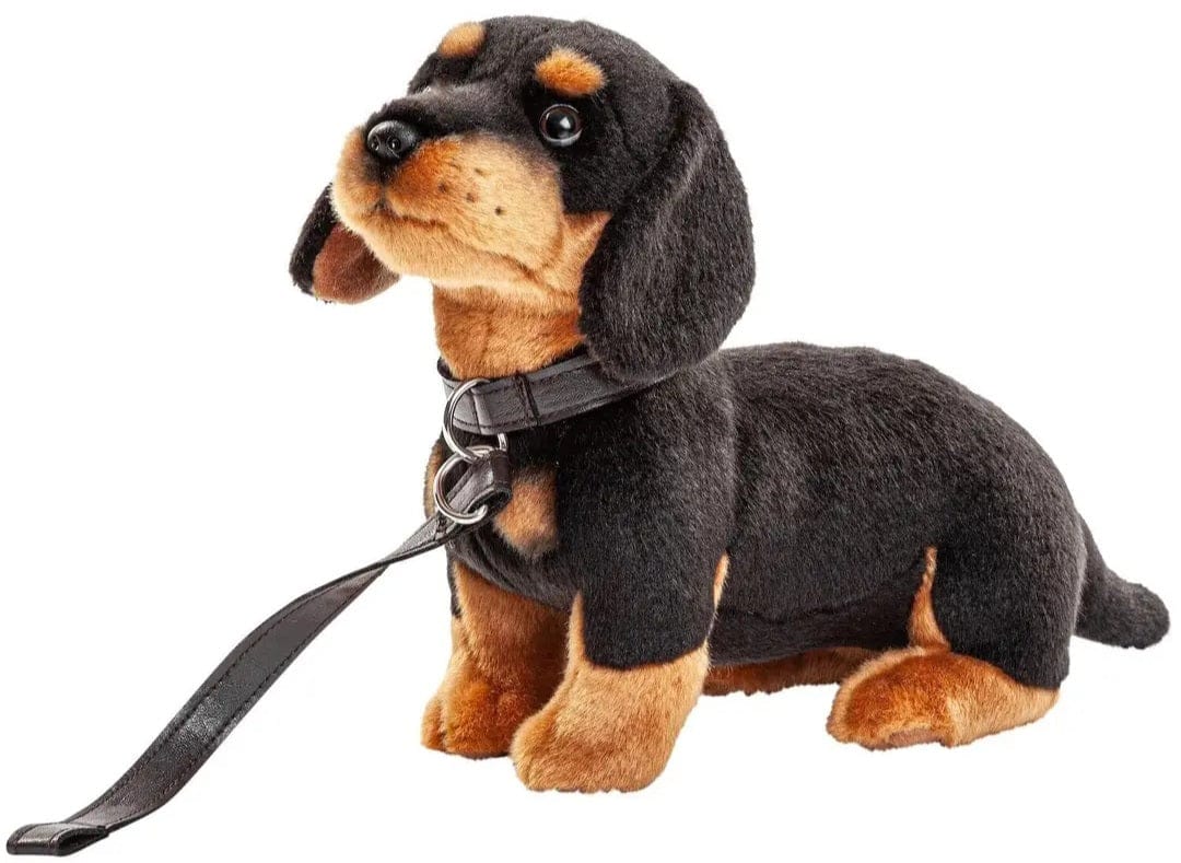Teckel knuffel met riem - 27 cm lang - pluchen knuffeldier
