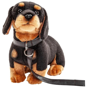 Teckel knuffel met riem - 27 cm lang - pluchen knuffeldier
