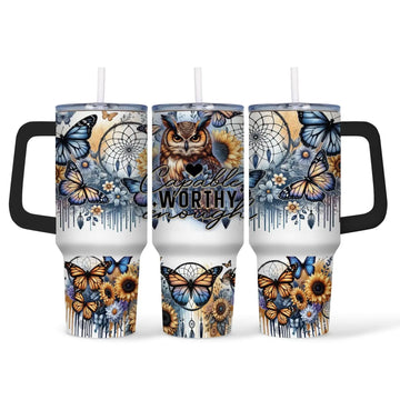 Tumbler 40oz Uilen Tumbler 40oz met Tekst – “Capable Worthy Enough” Drinkbeker