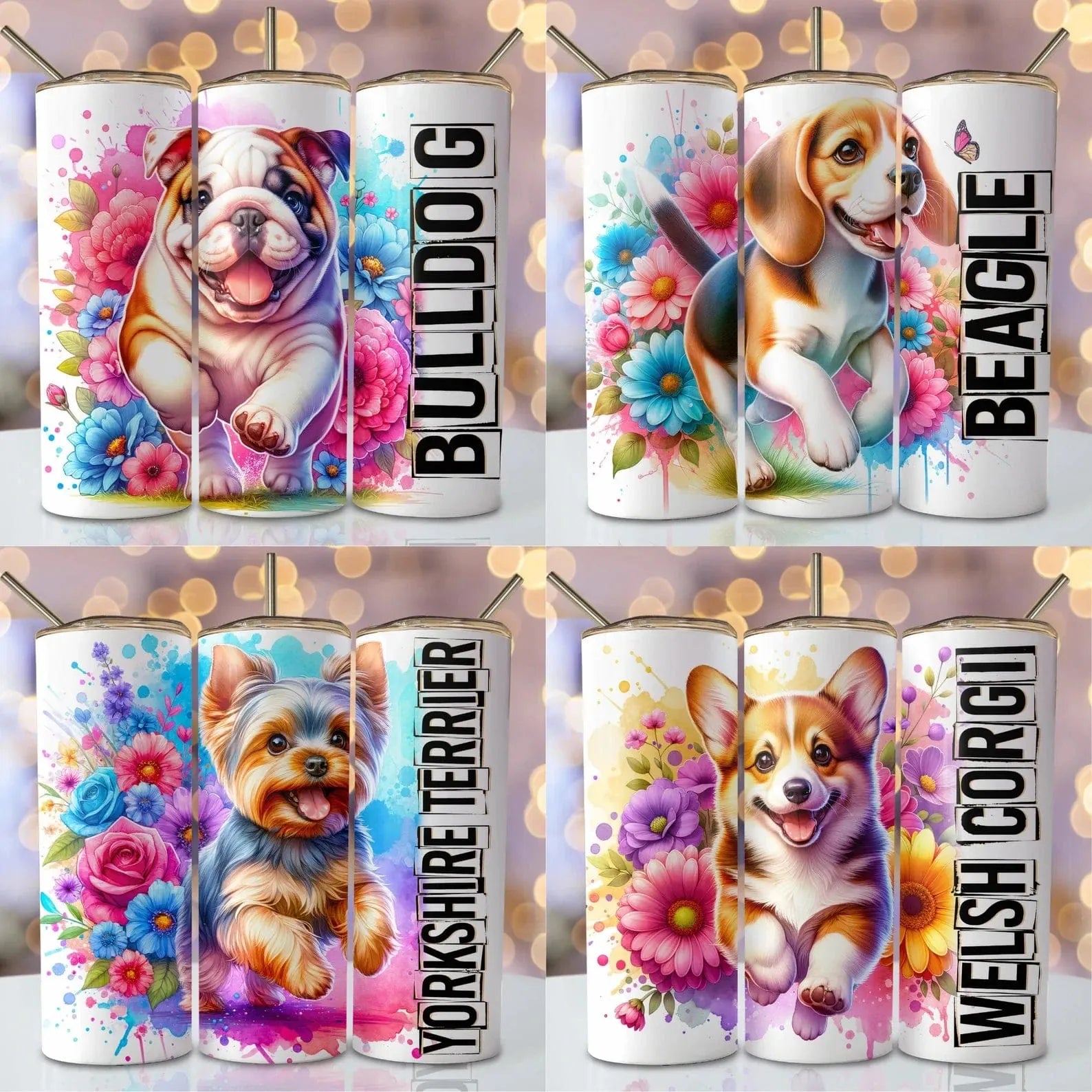 Unieke honden met bloemen tumbler - diverse rassen
