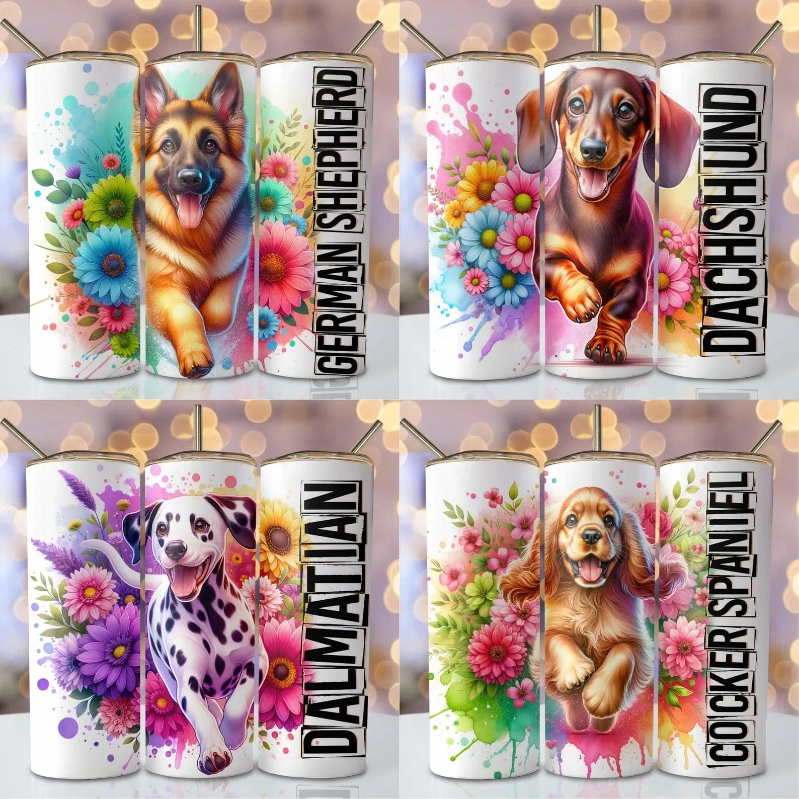 Unieke honden met bloemen tumbler - diverse rassen