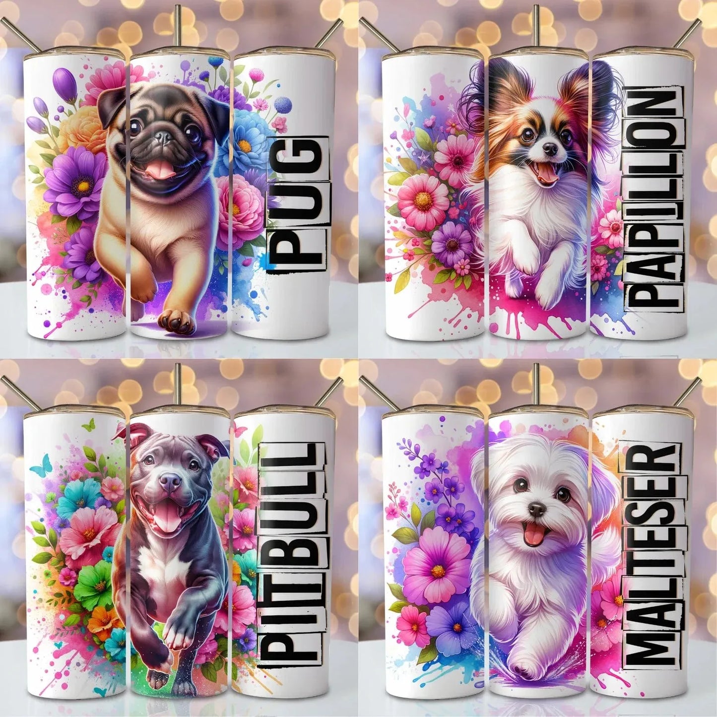 Unieke honden met bloemen tumbler - diverse rassen