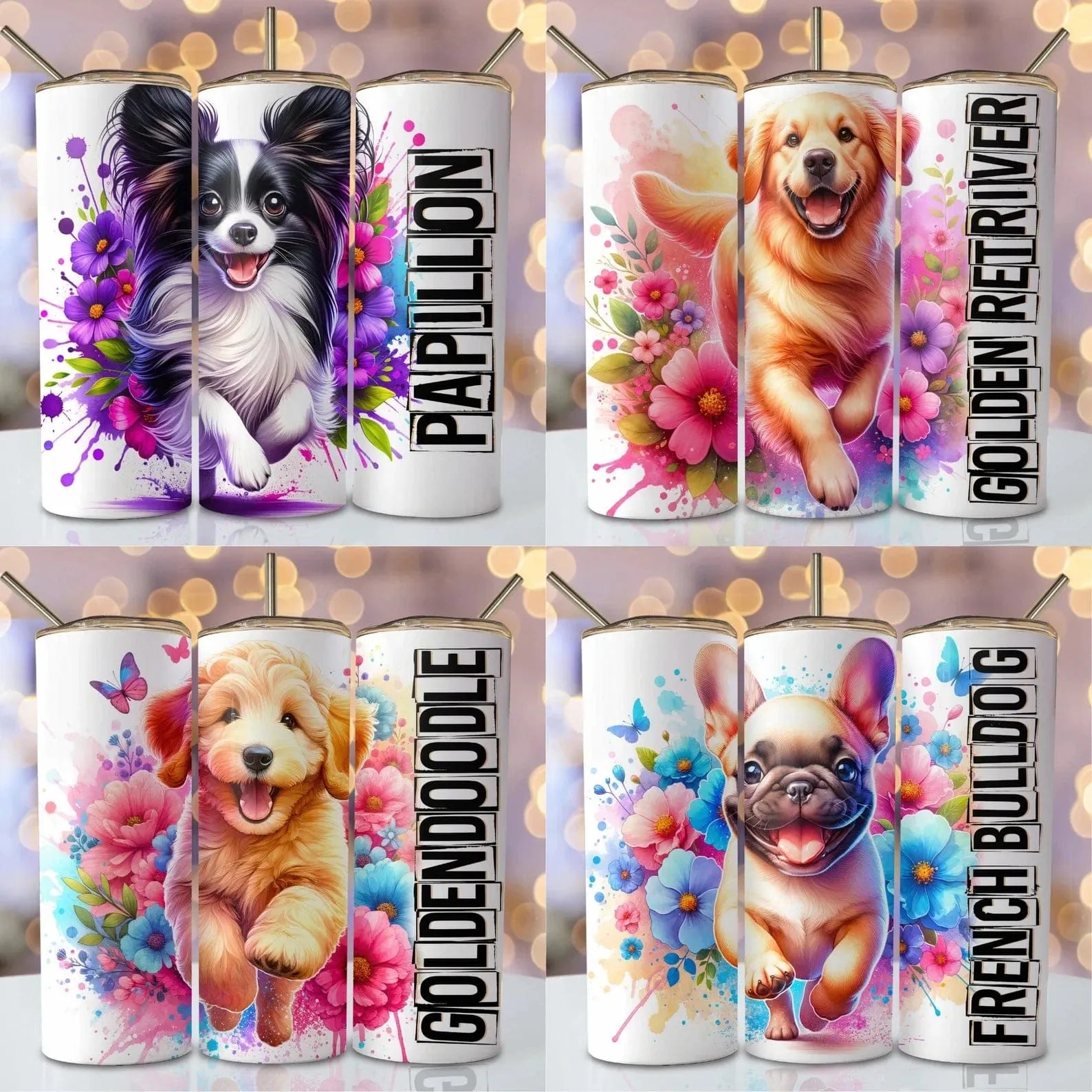Unieke honden met bloemen tumbler - diverse rassen