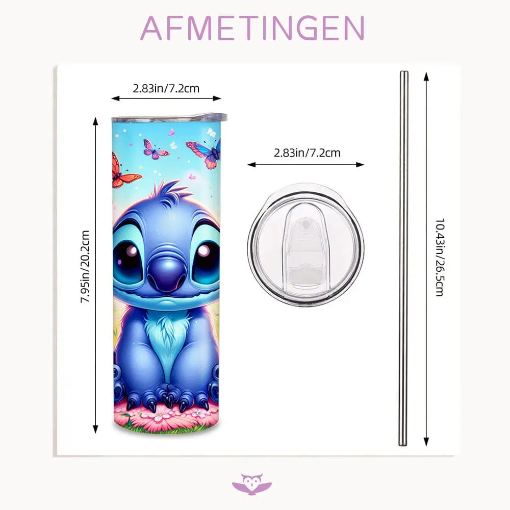 Vrolijke Stitch Tumbler 600ml –  Cartoon Drinkbeker met Rietje & Deksel