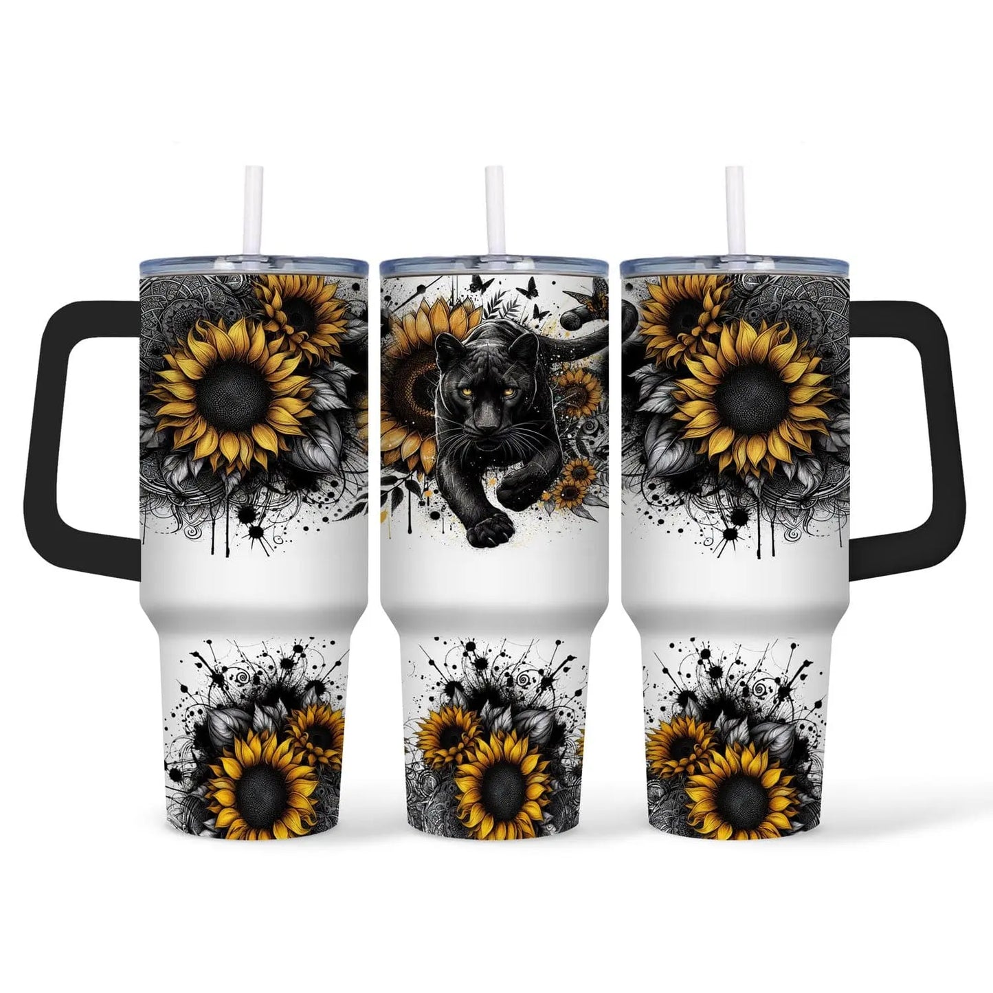Zwarte Panter 40oz Tumbler met Rietje – Stijlvolle Thermosbeker voor Onderweg