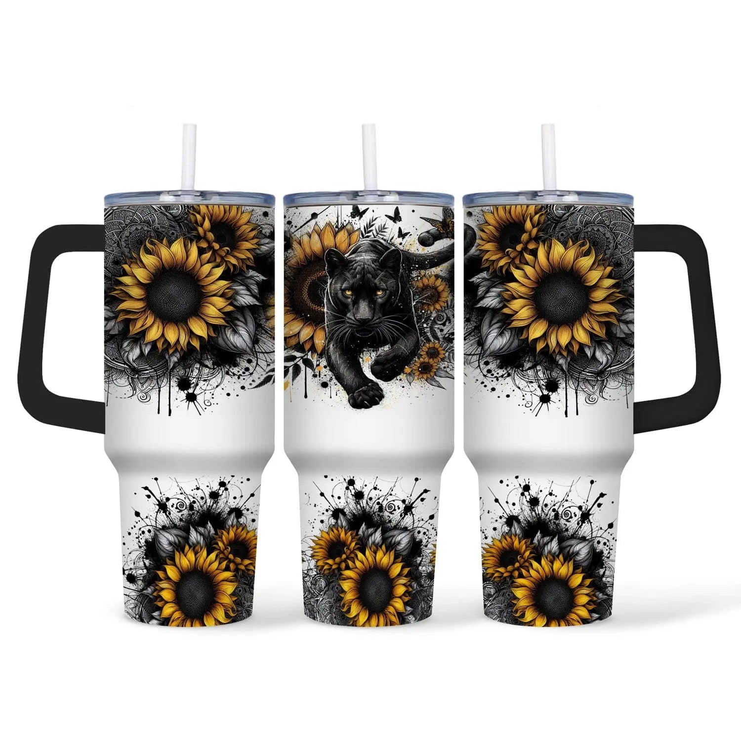 Zwarte Panter 40oz Tumbler met Rietje – Stijlvolle Thermosbeker voor Onderweg
